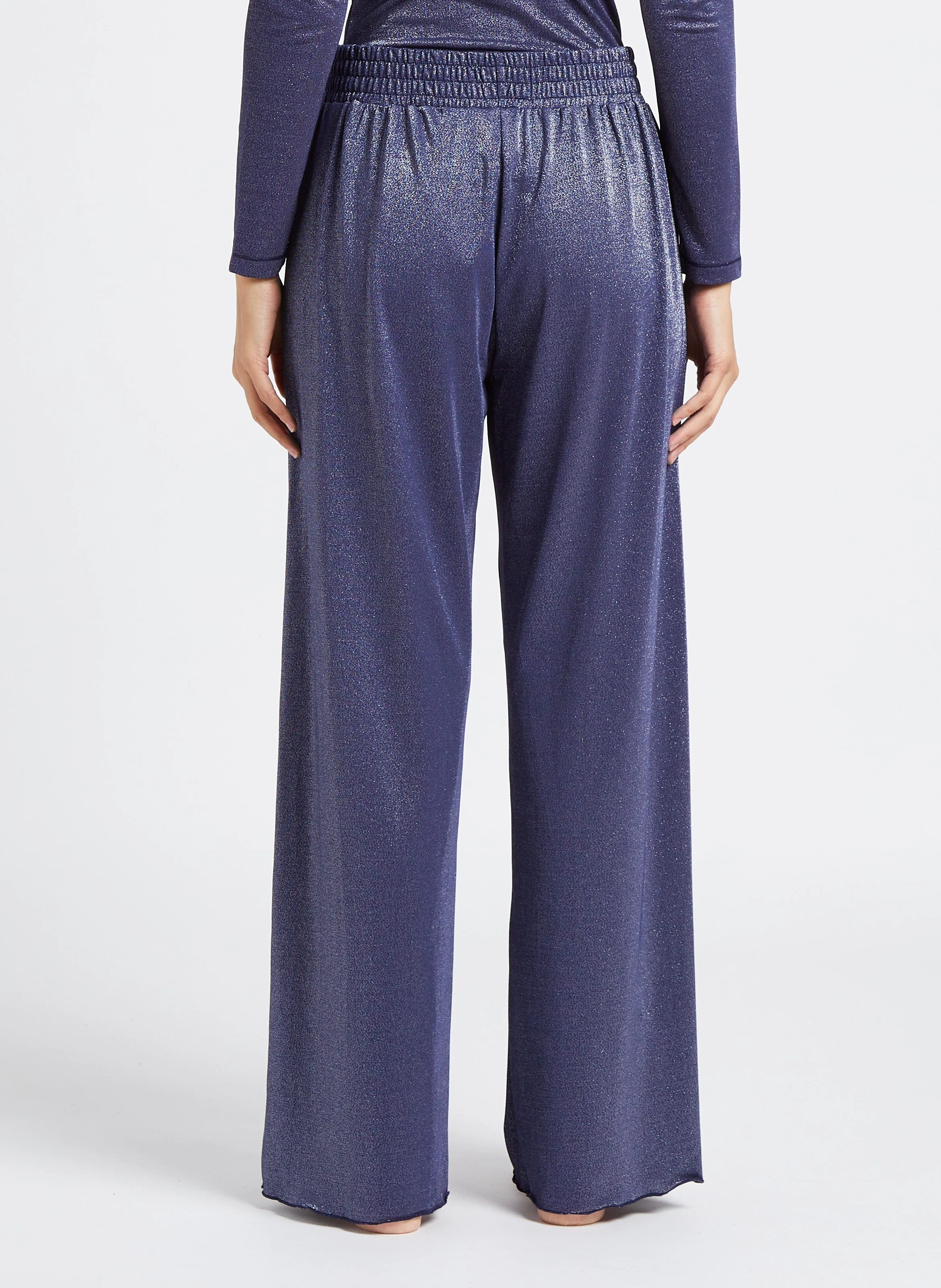 NATI - Pantalon taille haute côtelé | Bleu