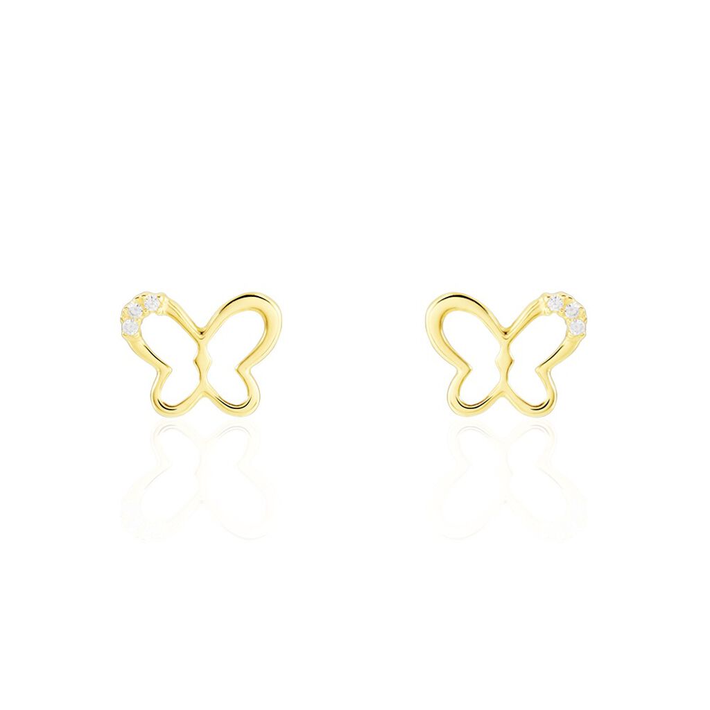 Boucles D'oreilles Puces Camomille Or Jaune Oxyde De Zirconium