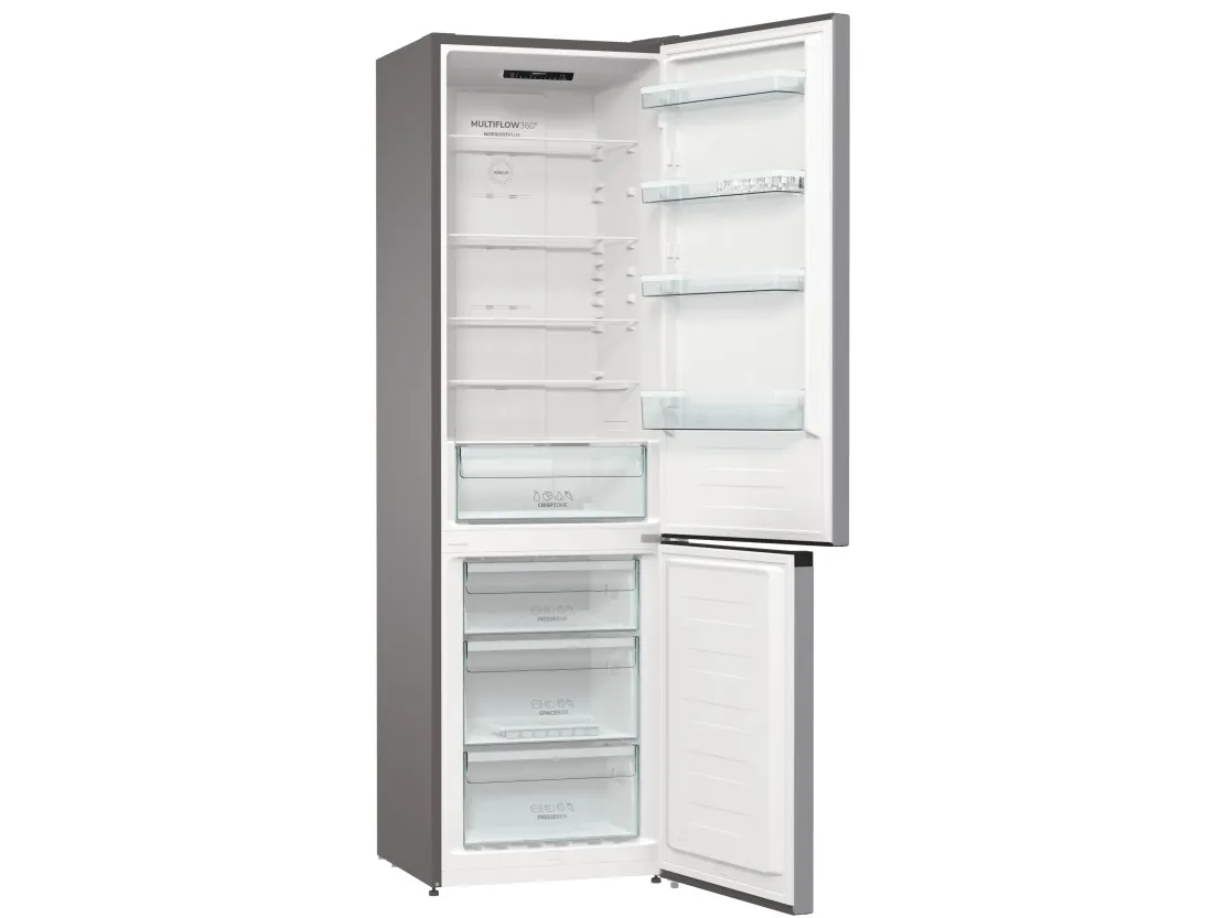 Gorenje NRK6202ES4 - Køleskab/fryser - bund-fryser - bredde: 60 cm - dybde: 59.2 cm - højde: 200 cm - 331 liter - Klasse E - struktureret grå metallisk