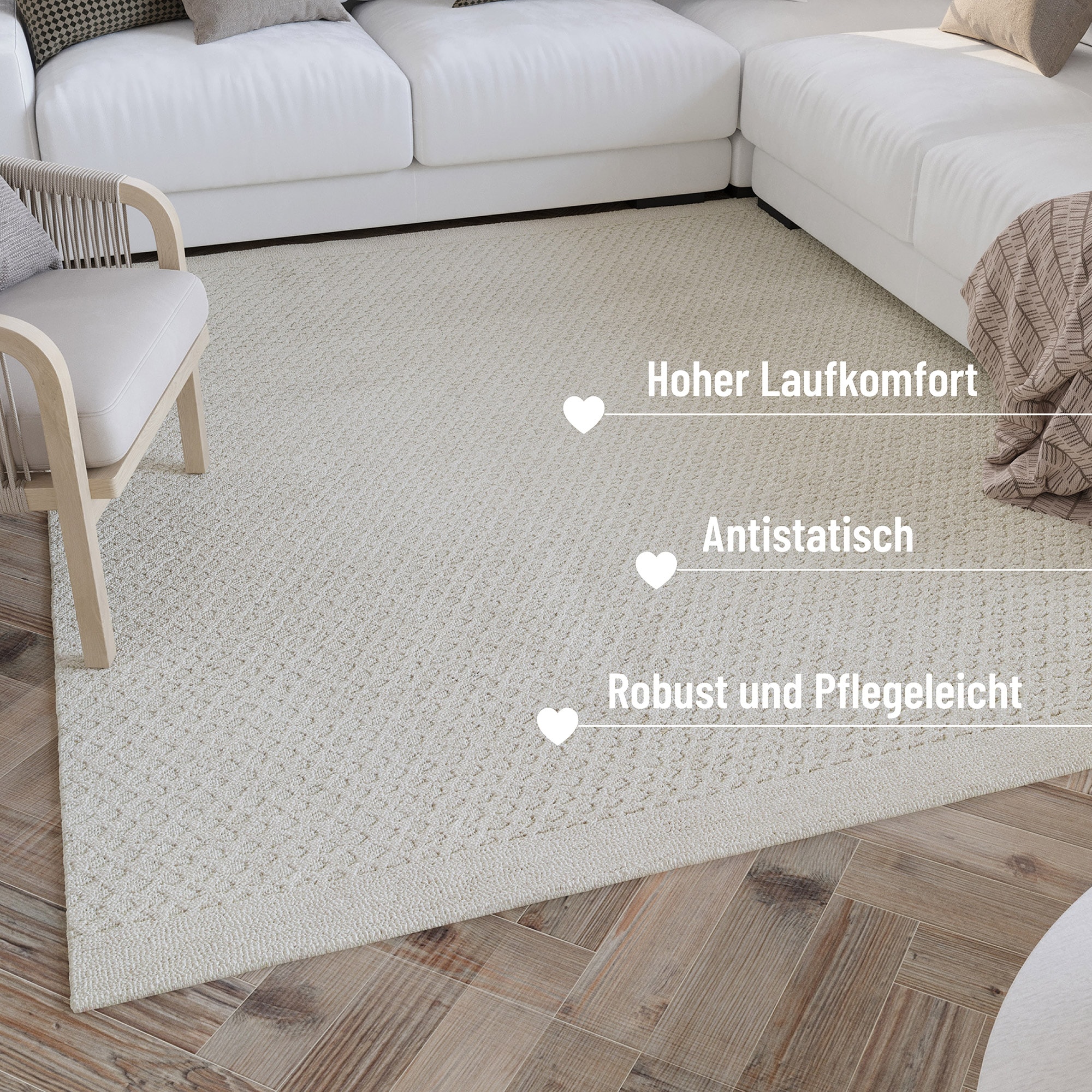 Wecon home Wollteppich »Hamptons THIRTYEIGHT« rechteckig 11 mm Höhe Läufer, Schurwolle, Kurzflor, Wohn- & Schlafzimmer, elegant, Waben