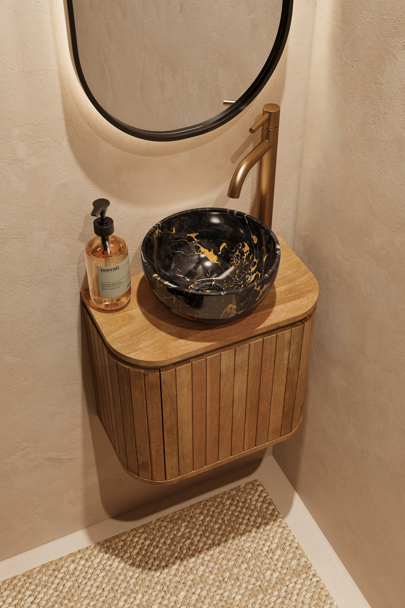 Livli Estrela toiletmeubel links 40cm ribbelfront met Athens Portoro Gold waskom