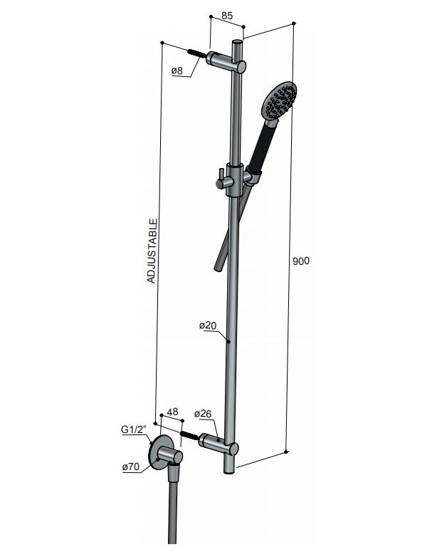 Hotbath Cobber Glijstang 90cm met handdouche Verouderd Ijzer M308