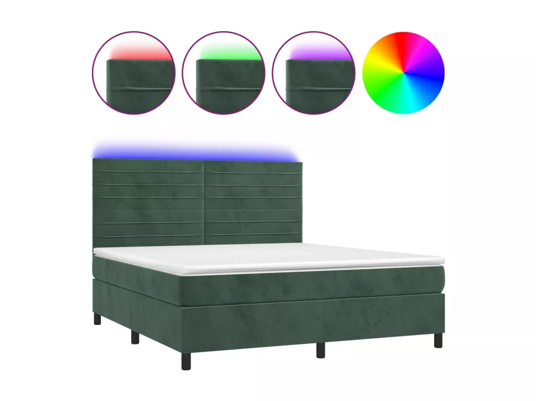 Sommier tapissier matelas et LED Vert foncé 160x200 cm Velours