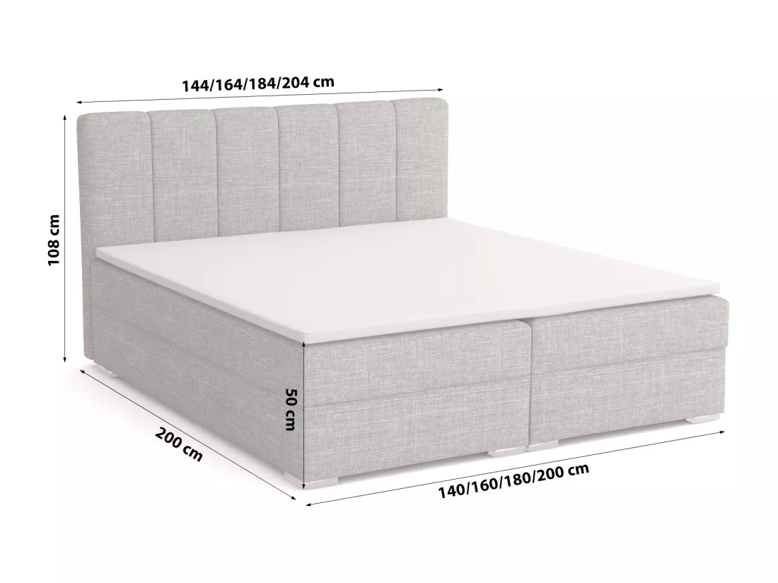 LIT BOXSPRING avec surmatelas Norrby 200x200 cm, Lux 05 (gris clair)