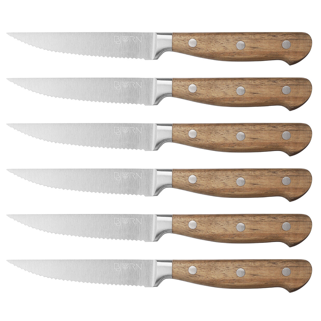 Bjorn 6 Couteaux à steak Jakob inox bois - 22x2x1 cm