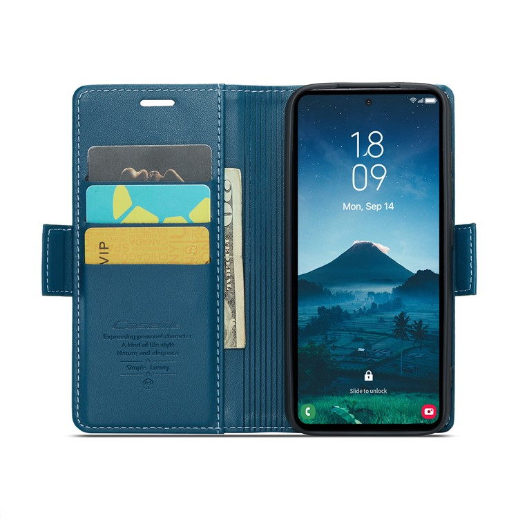 Samsung Galaxy S25 Ultra Leder Tasche Flip Wallet Etui mit Kartenfächern Litchi Look (RFID Schutz) - Blaugrün