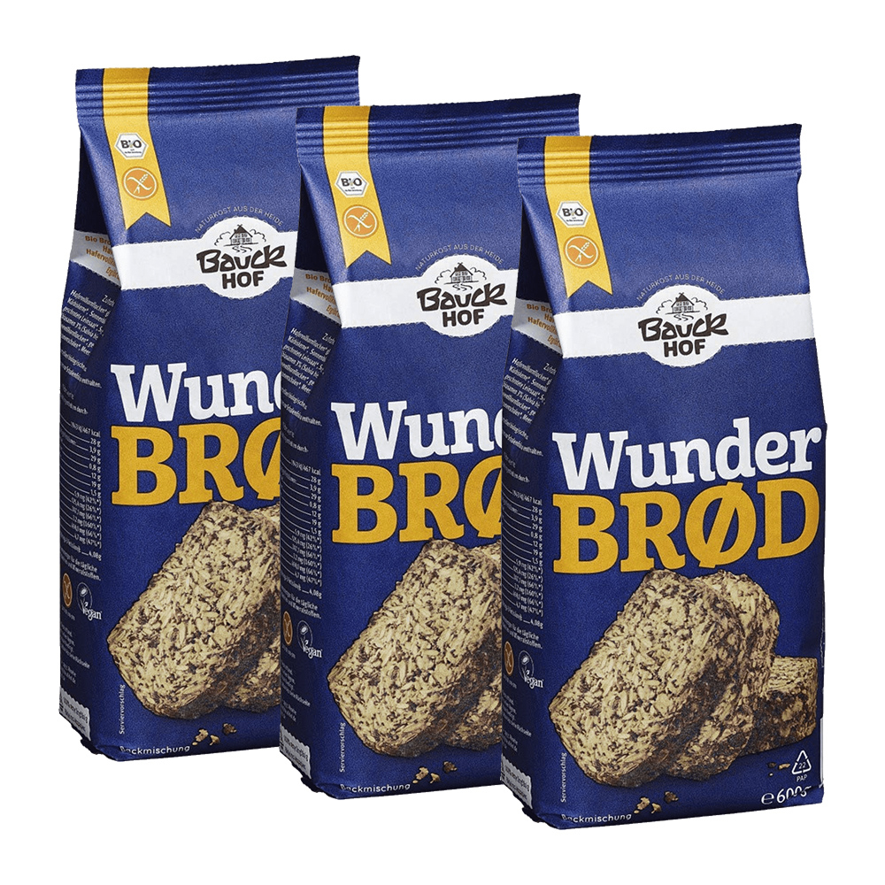3 x Bio Backmischung Wunderbrød Haferflockenbrot (3x600g)