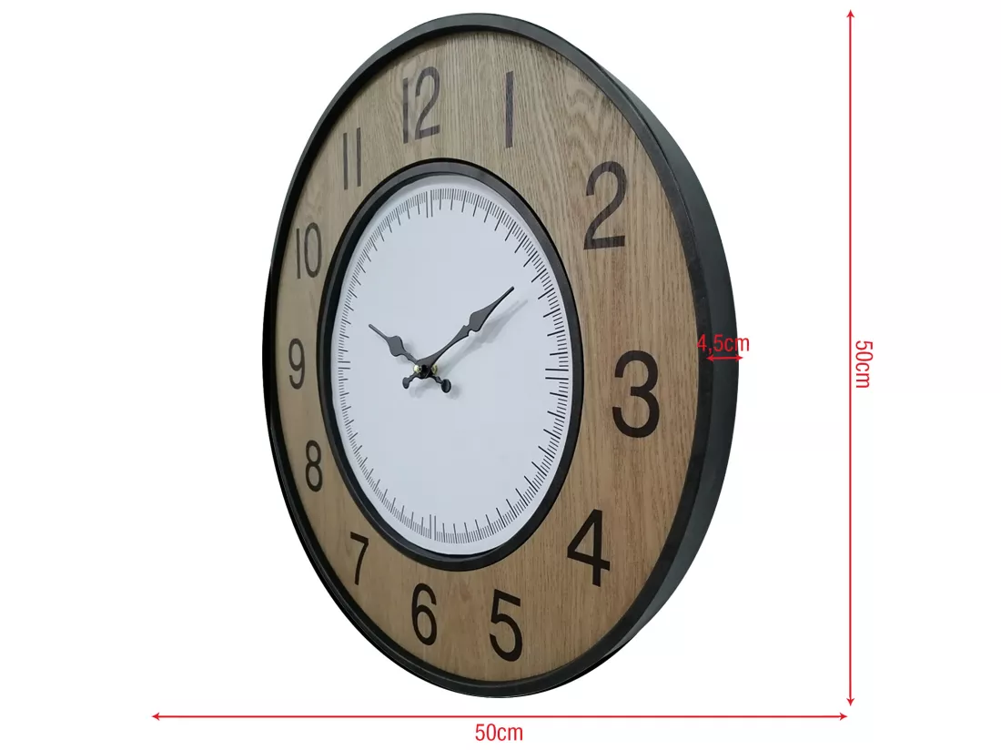 Horloge Murale Vintage Blanc Brun Noir Mdf Métal Analogique