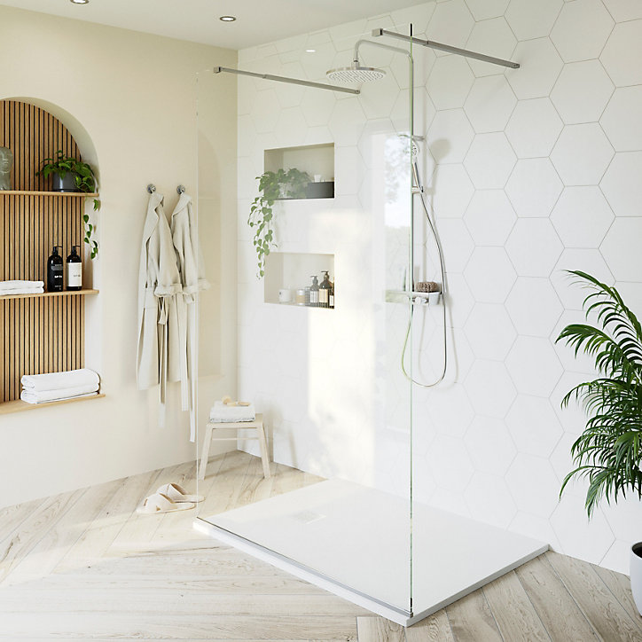 Paroi de douche à l'italienne centrale l.120 x 195 cm, profilés alu finition chrome, GoodHome Ledava