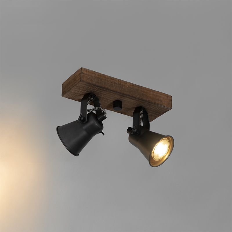 Landelijke spot zwart met hout 2-lichts verstelbaar - Jelle