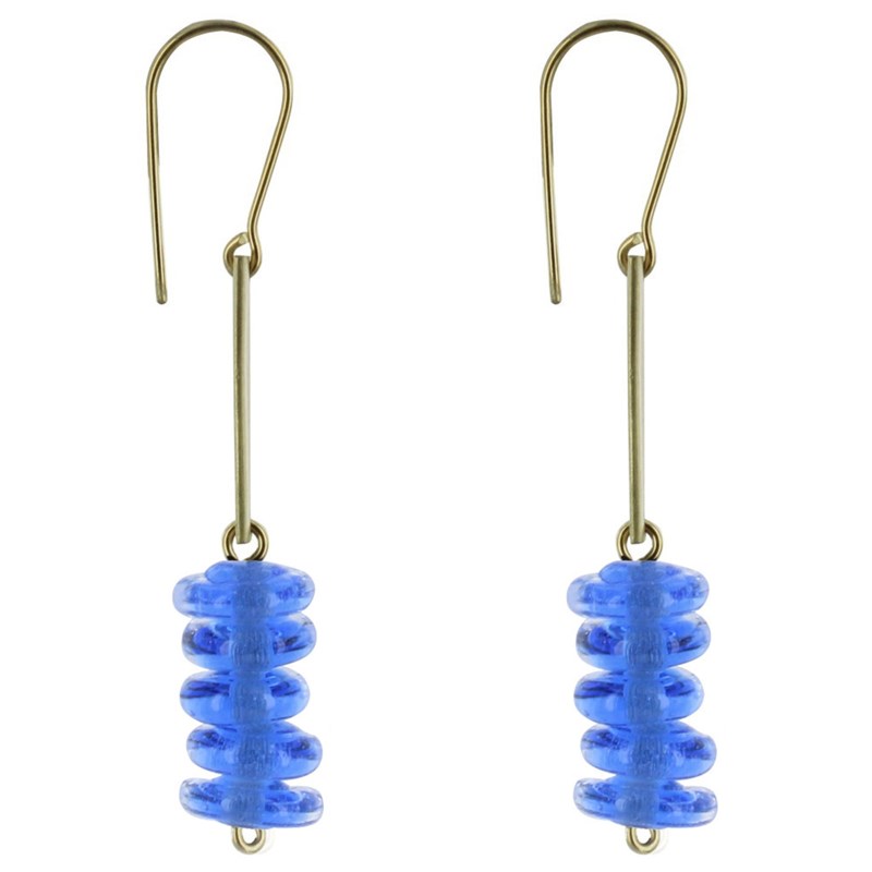 Boucles d'Oreilles Laiton Barrette et Petits Disques de Verre - Classics