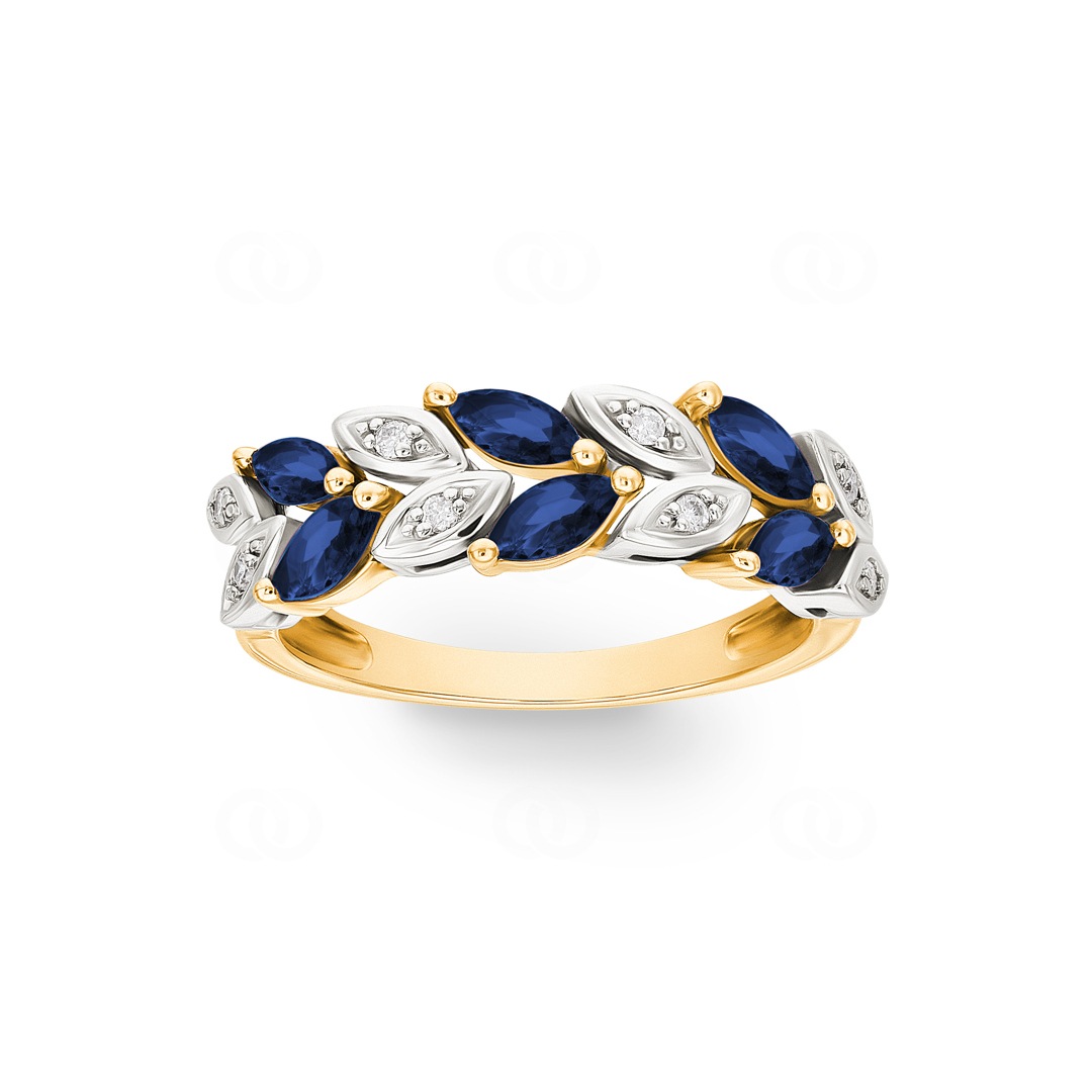 Damenring 750/18 K Gelbgold mit Saphiren Marquise 1.32ct. und Diamanten 0.07ct.