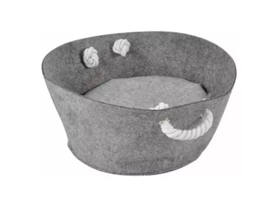 Panier pour animaux en feutrine avec anses en corde - Gris clair - D 40 x H 18 cm