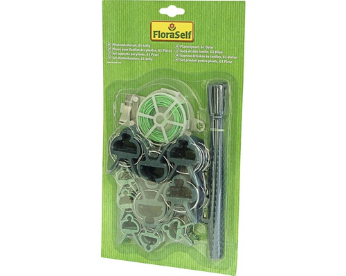 Plantenhouderset, plantenklemmen, binddraad FloraSelf kunststof 61 stuks