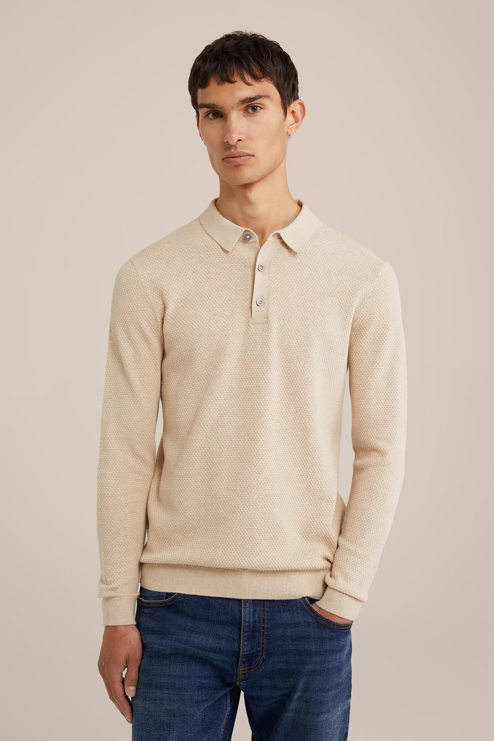 polo met structuur WE Fashion Beige