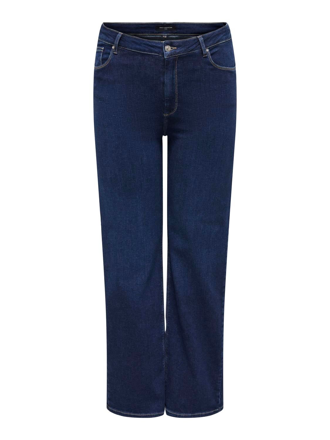 CARWILLY Hohe Taille Weiter Beinschnitt Jeans Dark Blue Denim