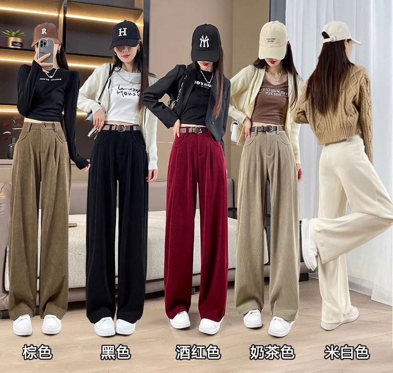 Cloud Nine - Set: High Rise Plain Corduroy Wide Leg Pants + Riem