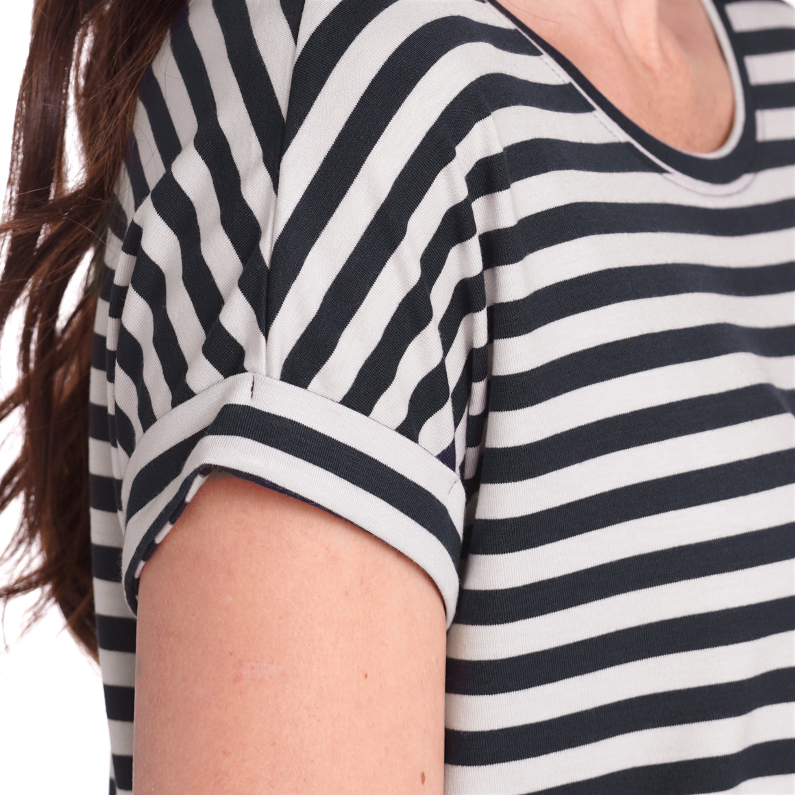 Gina Benotti Damen T-Shirt mit fixierten Turn-ups dunkelblau / weiss