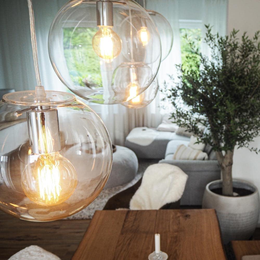 s.luce Orb Glaskugel Hängeleuchte Hängelampe Pendellampe Pendelleuchte Glaslampe, Farbe Chrom/Rauch, Größe Ø 50cm