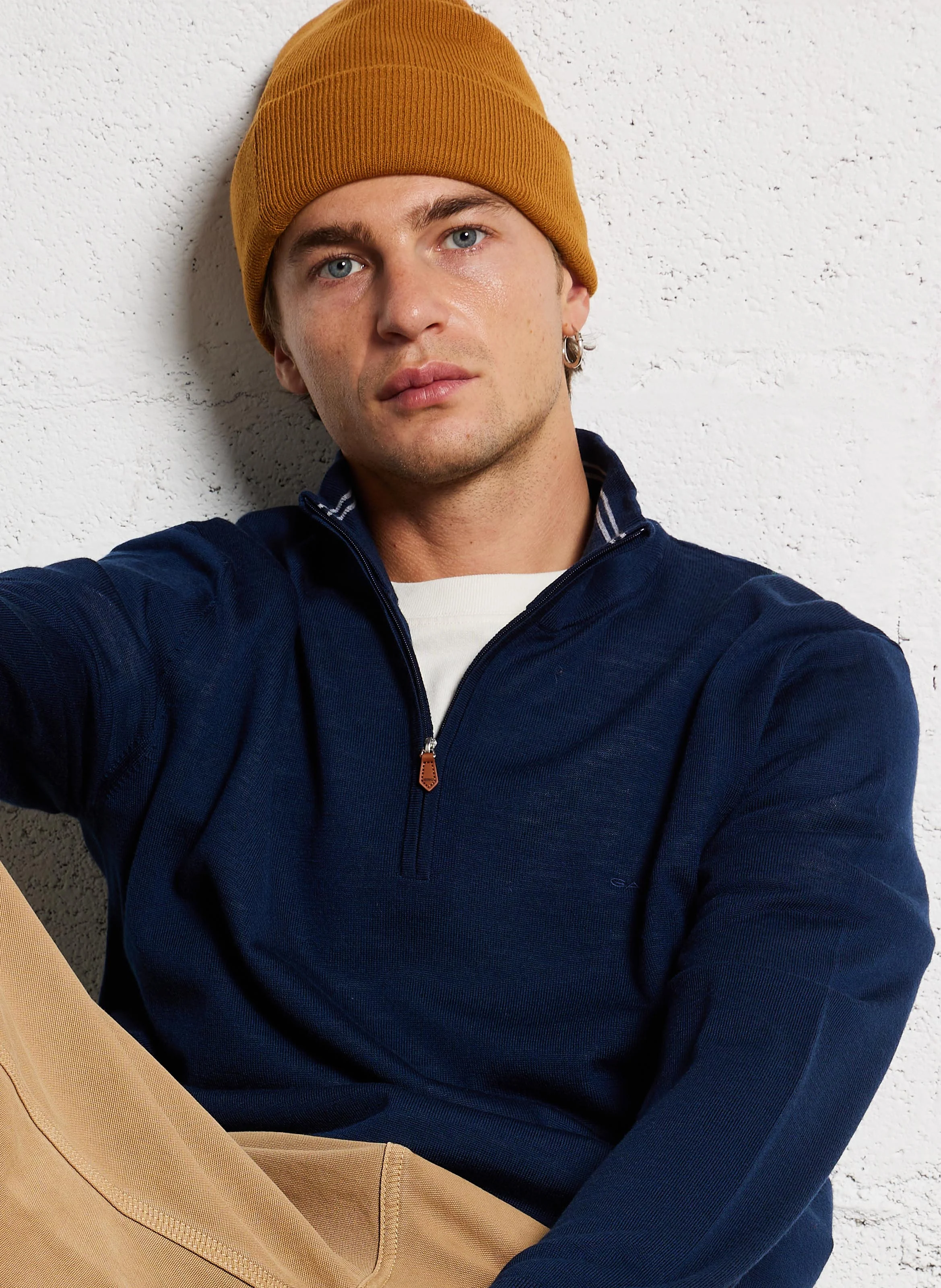 Pull col montant régular-fit en laine | Bleu