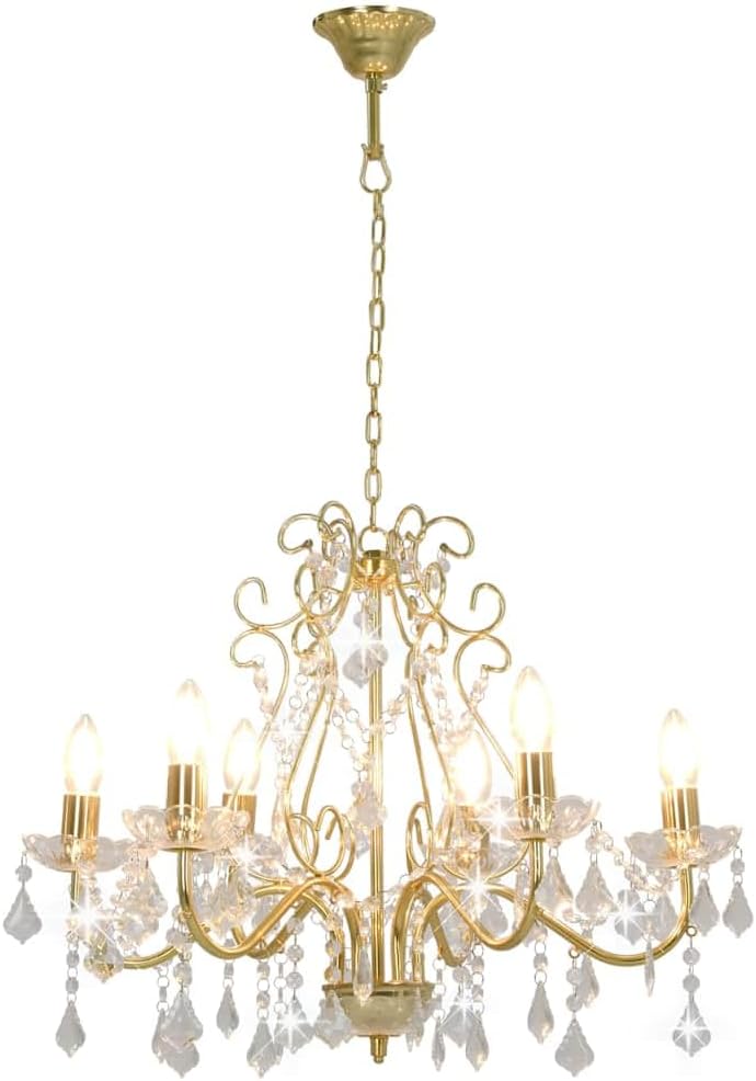 vidaXL Kronleuchter-Pendelleuchte, 6xE14 Lampen, 60x44 cm, goldener Metallfuß mit Acryl-Kristallperlen, elegante moderne Hängeleuchte für Schlafzimmer & Wohnzimmer
