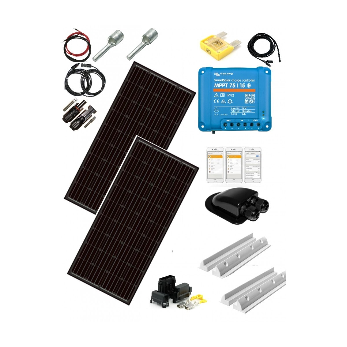 SKANBATT 107x55 - 2x110w - Slim&Short Carthago komplett kit Monopanel med VICTRON BT MPPT