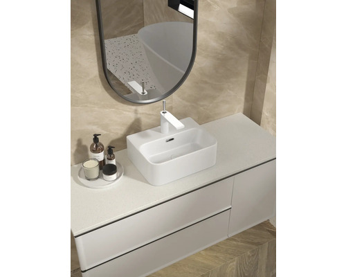 Jungborn THREE wastafel, 39 x 30 cm, wit mat, inclusief keramische afvoerplug