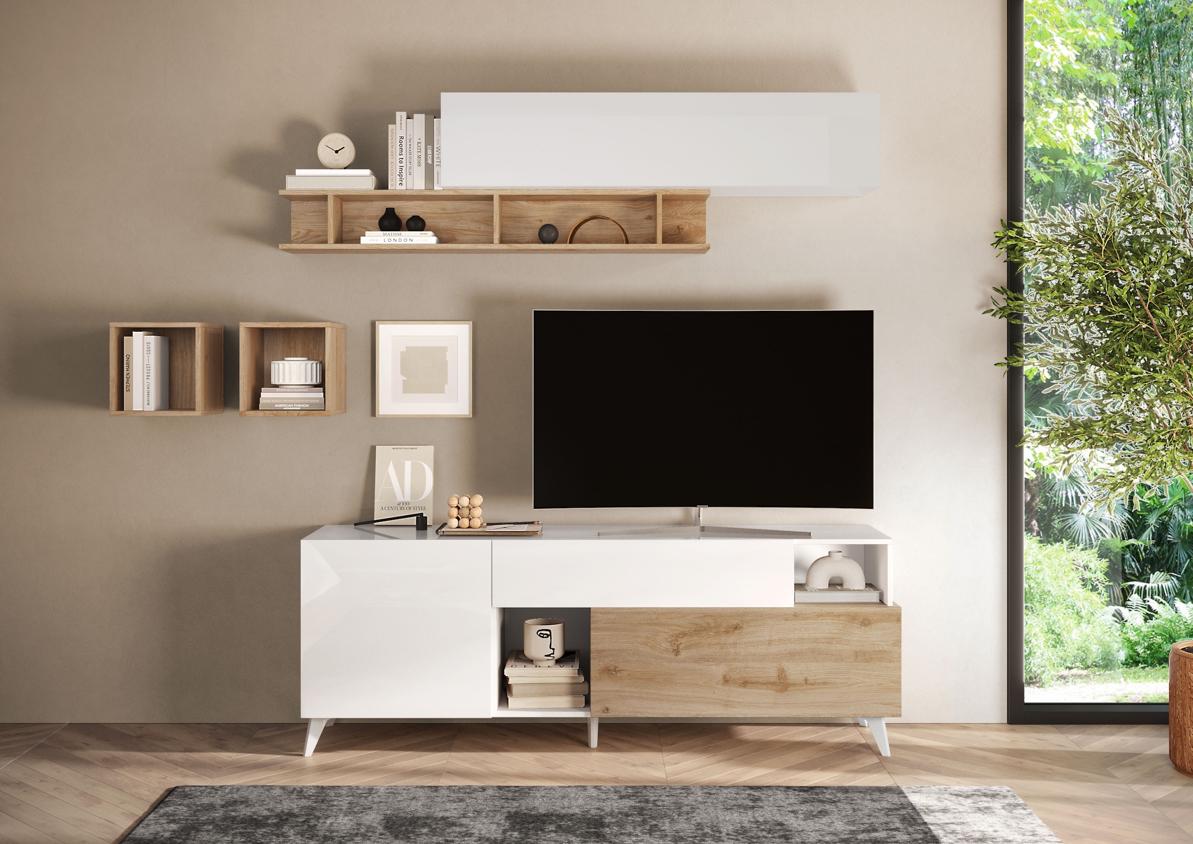 INOSIGN Lowboard »Monaco in Breite 181 cm, TV-Schrank mit Tür, Klappe und Schubkasten« Mediaboard – sanftes Schliessen, edles Design, Platz für alles
