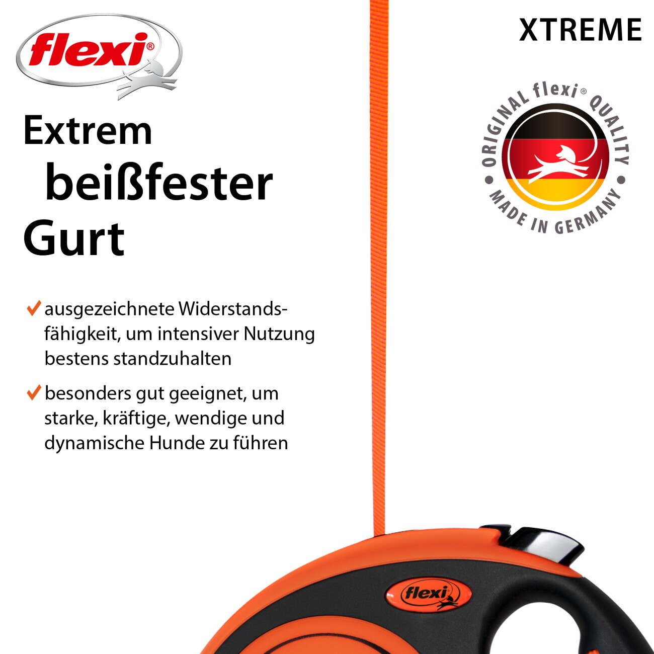 Flexi XTREME Gurt-Rollleine orange/ schwarz S, 5 m