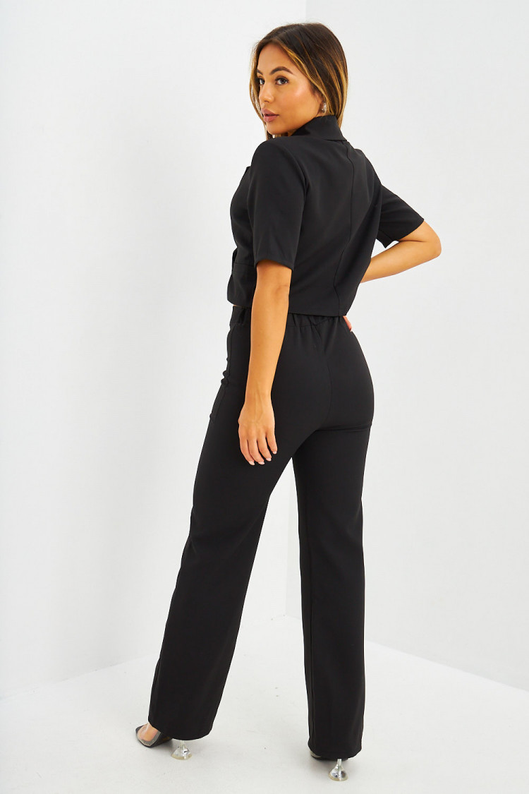 Ensemble blazer crop + pantalon ample noir