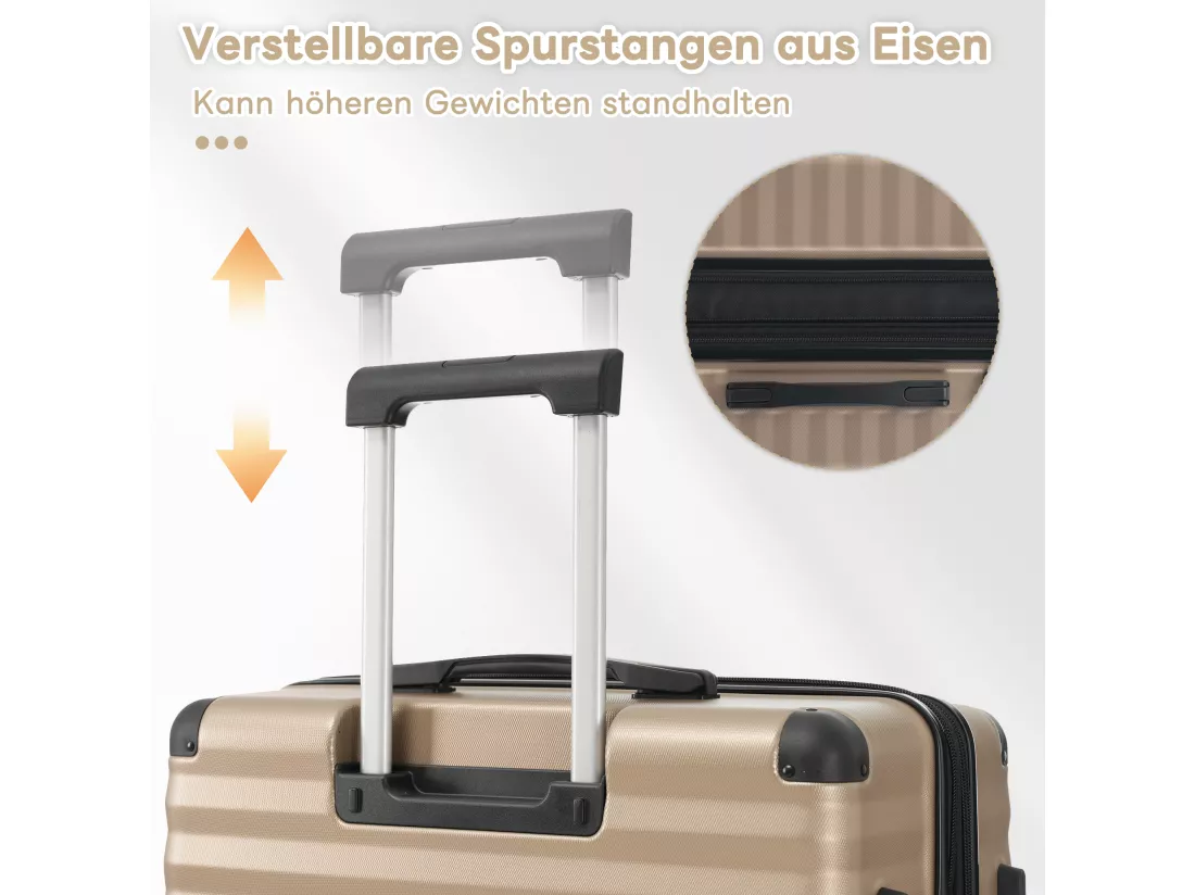 Ensemble de Bagage à main 3 pièces M&L&XL - en matériau ABS - valises à coque rigide - Champagne