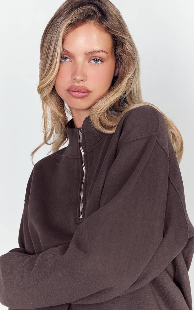 Marron Sweatshirt Espresso À Fermeture Éclair Quart