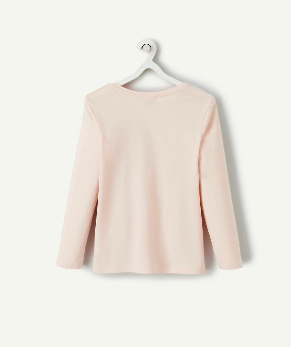T-SHIRT FILLE EN COTON BIO ROSE AVEC COEURS ET SEQUINS