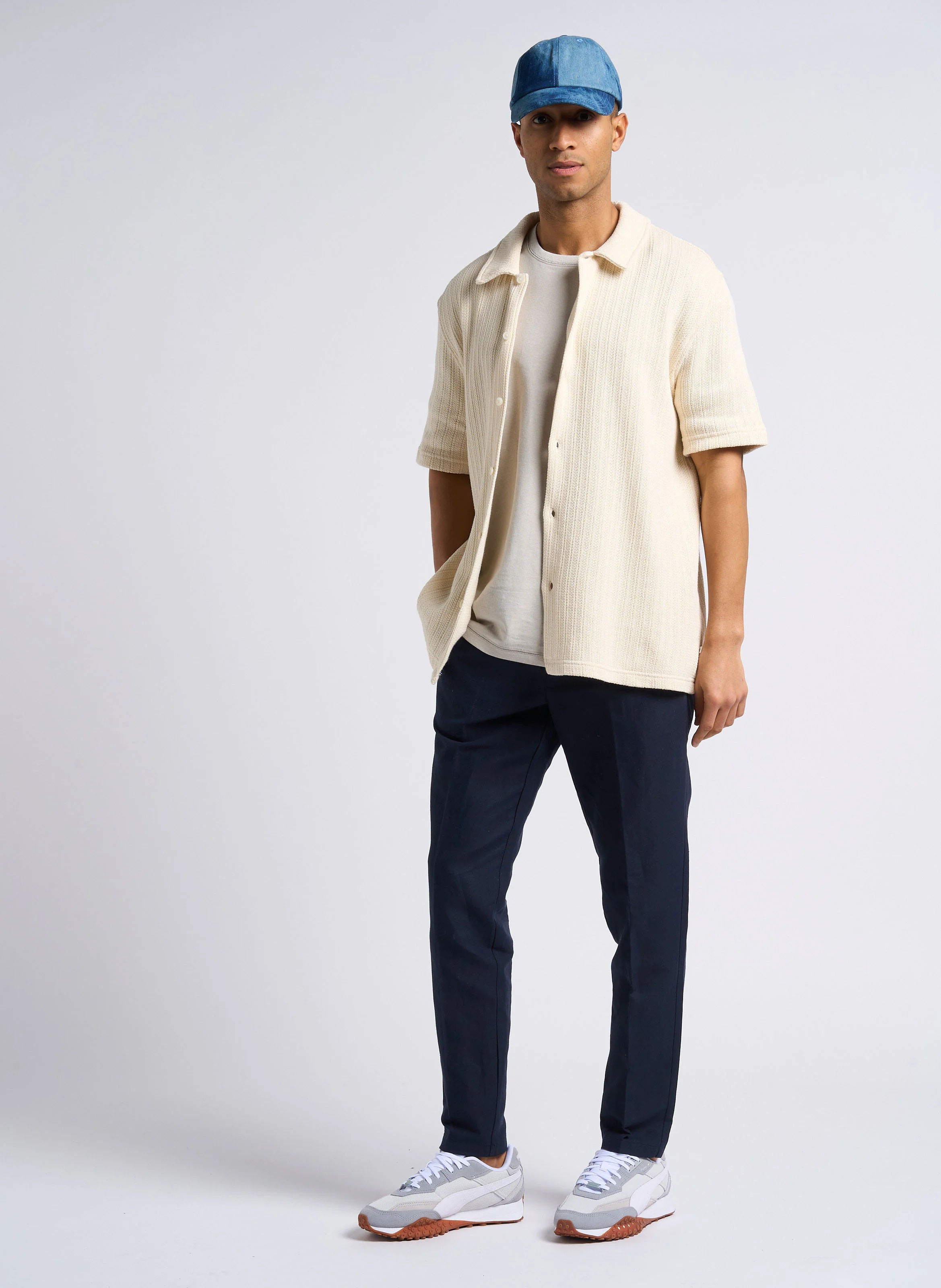 SMITHY - Pantalon slim en coton bio et lin | Bleu