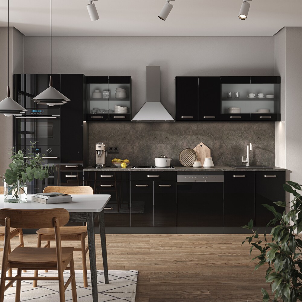 Vicco Küchenzeile R-Line Solid Anthrazit Schwarz 350 cm modern Küchenschränke Küchenmöbel