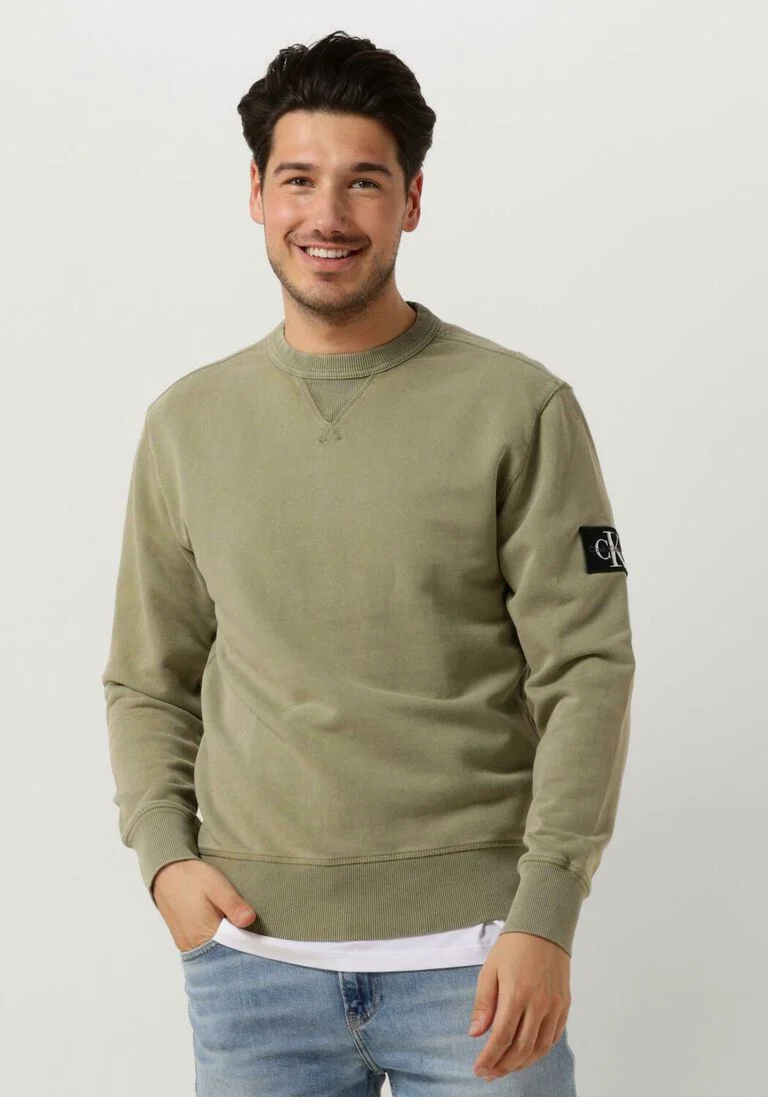 CALVIN KLEIN groene calvin klein sweater washed badge crew neck