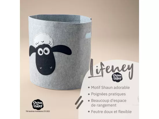 Panier à linge sale gris en feutre motif tête de mouton Lifeney Shaun le mouton