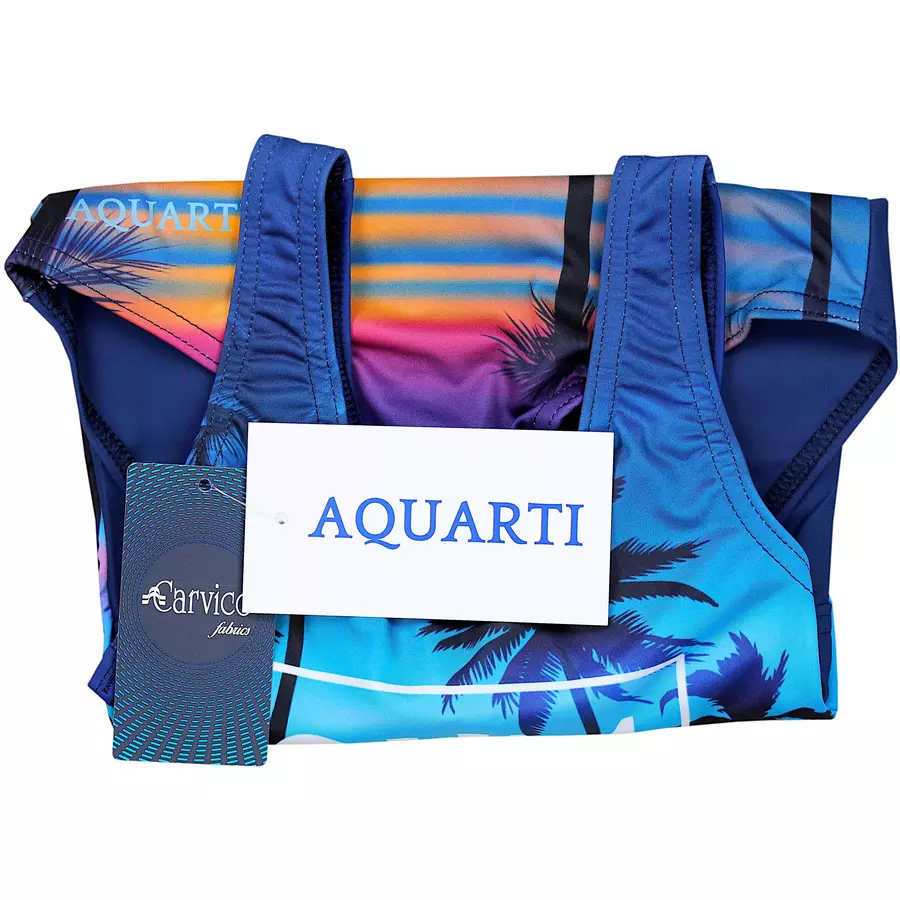 Aquarti Mädchen Badeanzug mit Ringerrücken Print blau Modell 2
