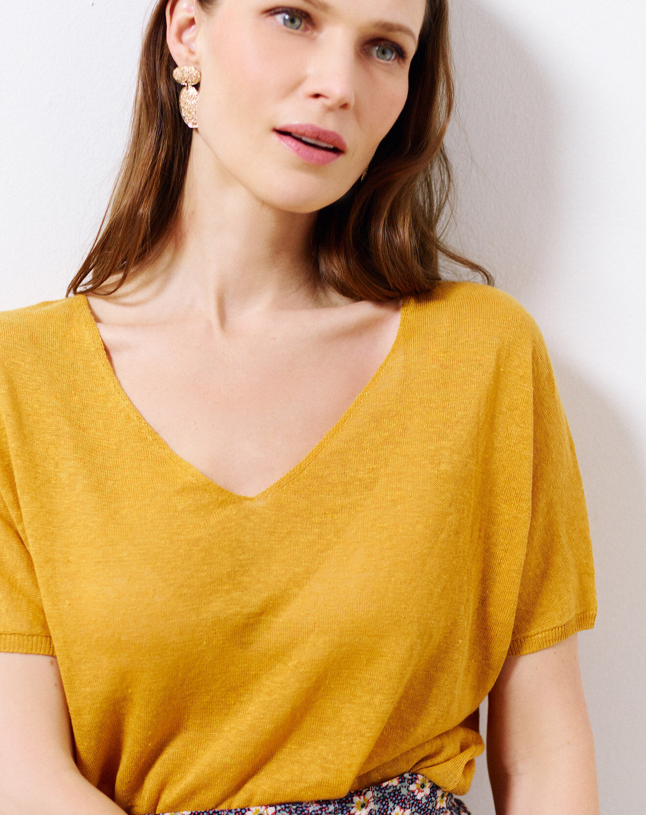 Caroll Pull manches courtes 100% Lin Milane safran