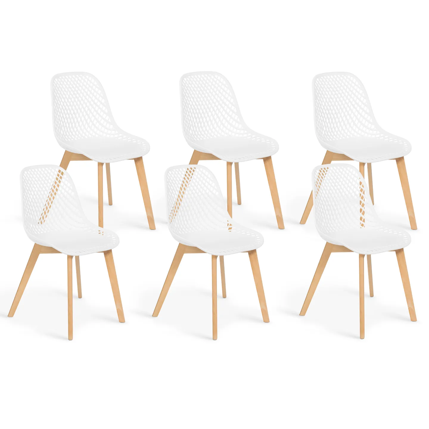 Lot de 6 chaises MANDY blanches pour salle à manger