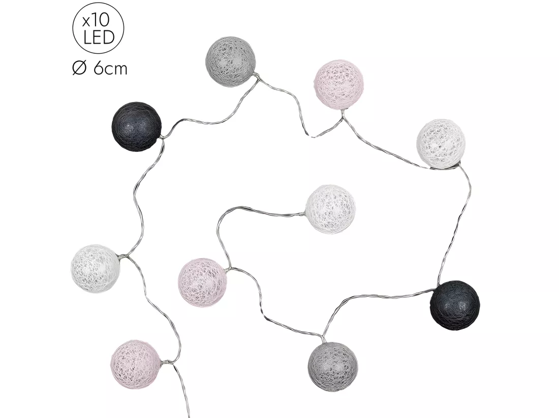 Guirlande Boule Gris Rose 10 Led D6cm 1m92