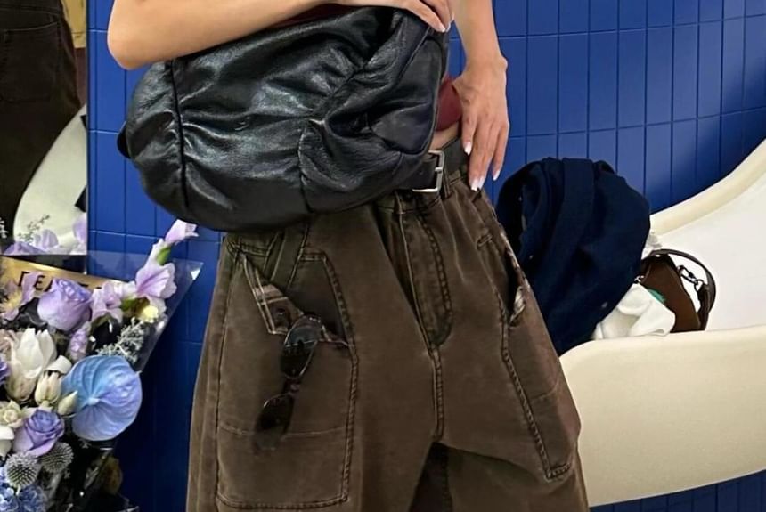 Jerolenea - Geruite cargojeans met lage taille en wijde pijpen