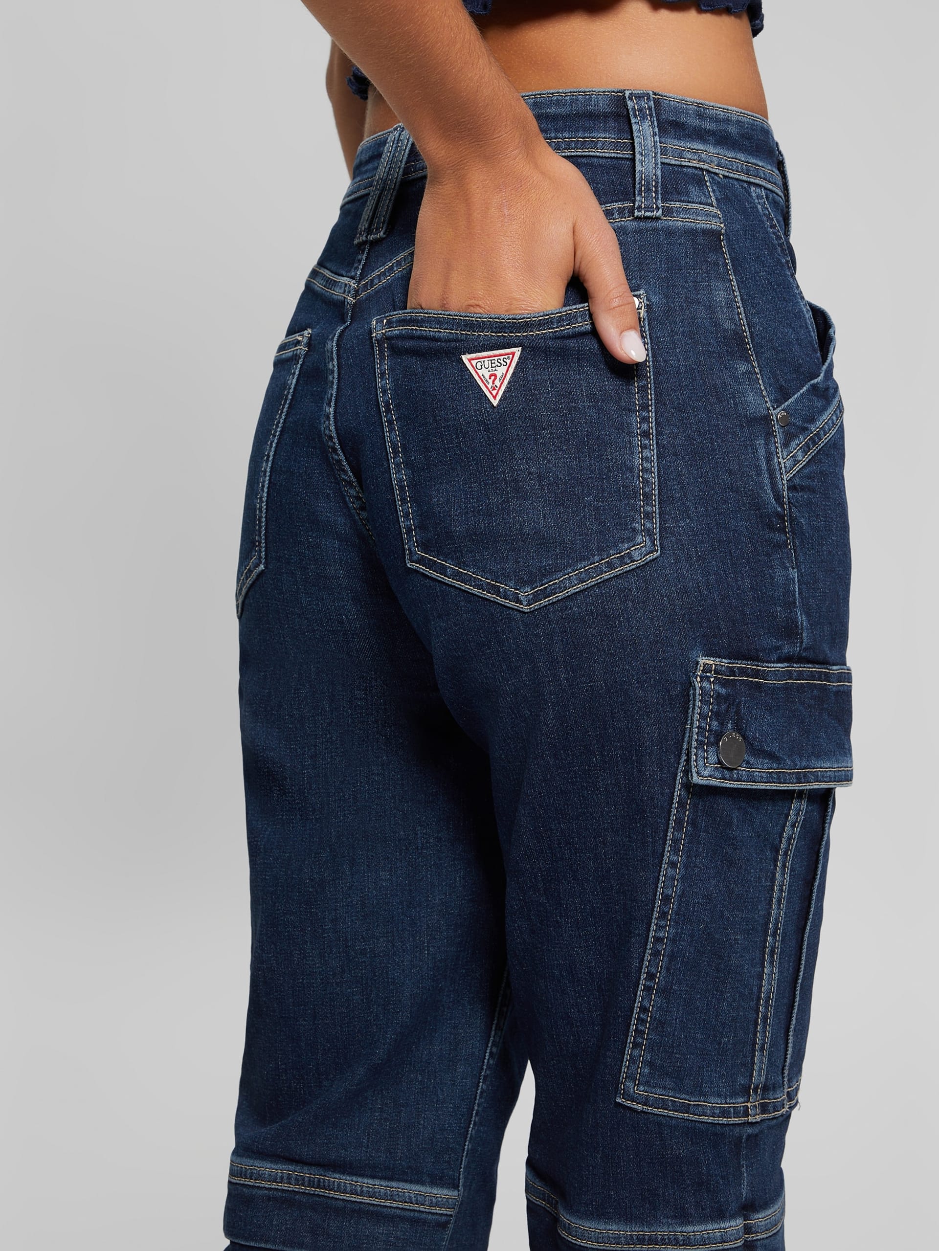Calças cargo em jeans ecológicas dos anos 80