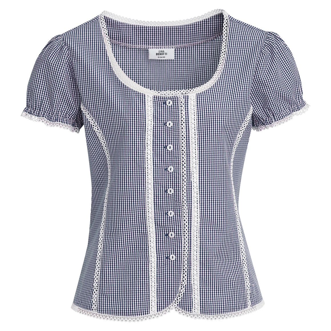Gina Benotti Damen Trachtenbluse mit Spitzendetails dunkelblau / weiss