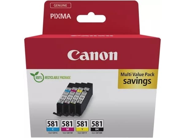 Canon CLI-581 BK/C/M/Y multipakke - 4 pakker - 5,6 ml - svart, gul, cyan, magenta - original - eske - blekktank - for PIXMA TS6251, TS6350, TS6351, T