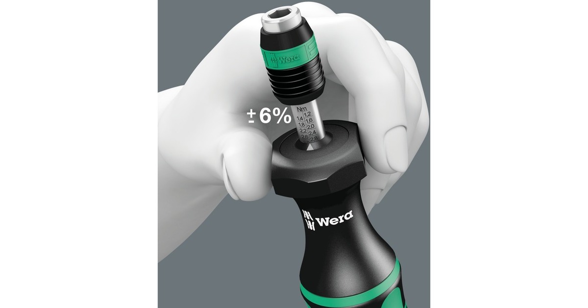 WeraSerie 7400 Kraftform instelbare momentschroevendraaier draaimomentsleutel  (Zwart/groen, 1.2 tot 3.0 Nm, met Rapidaptor snelwisselhouder)