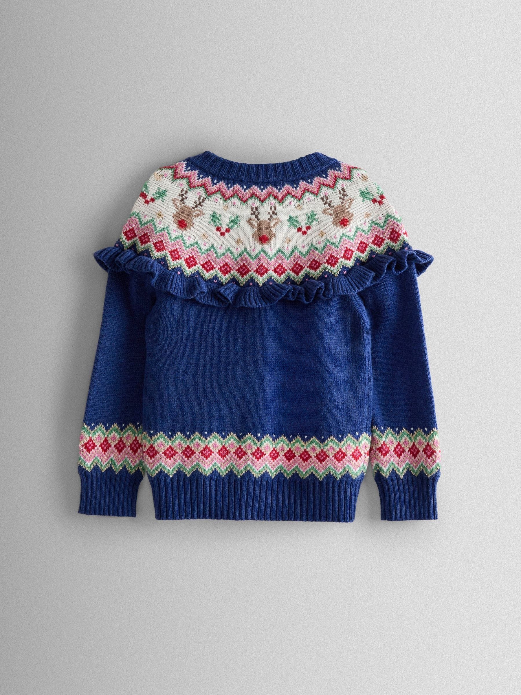 JoJo Maman Bébé - Kerstvest met fairisle en ruches