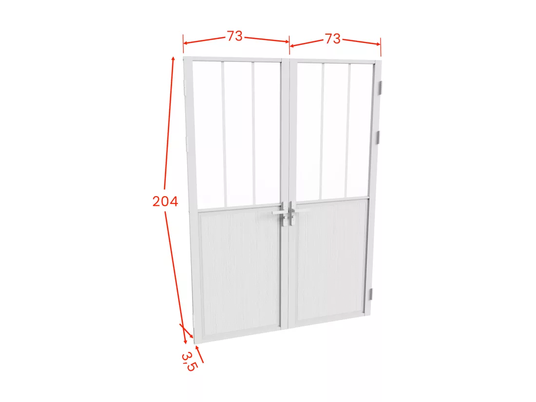 Bloc porte réversible à deux battants en aluminium et verre trempé style atelier - 2 x H204 x L73 cm - Blanc - ERMELO