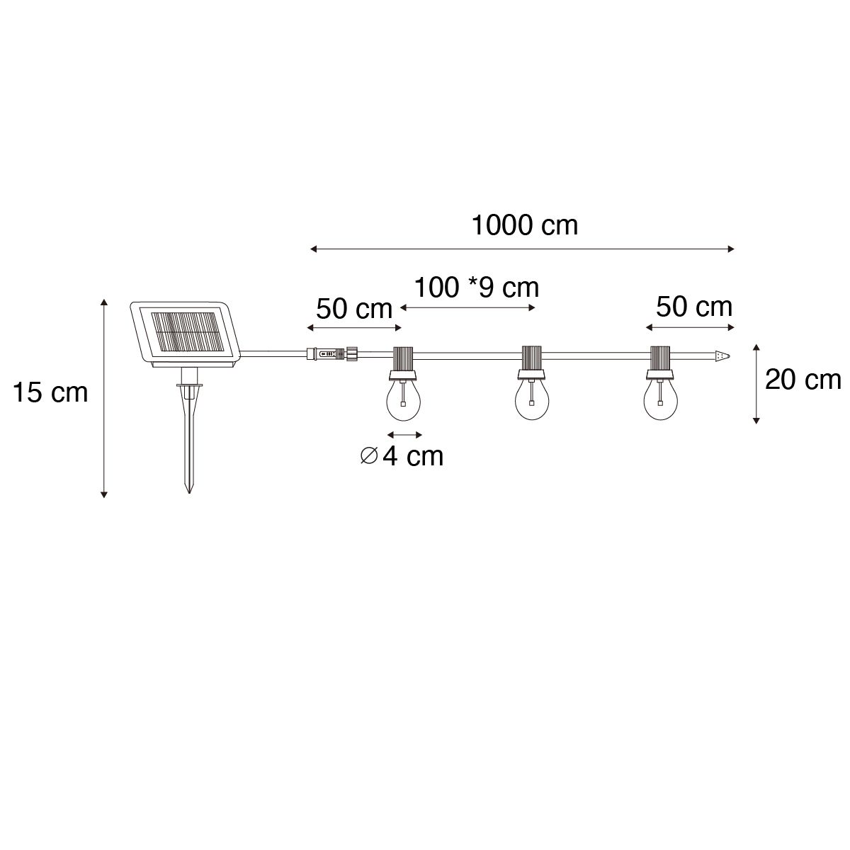 Buiten lichtsnoer 10m incl. LED 10-lichts RGBW solar - Russell