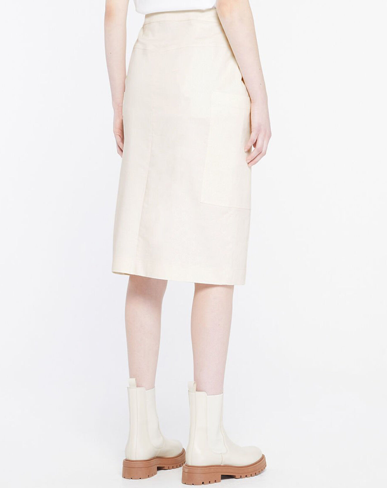 Galeries Lafayette Jupe droite Cacao Twill écrue